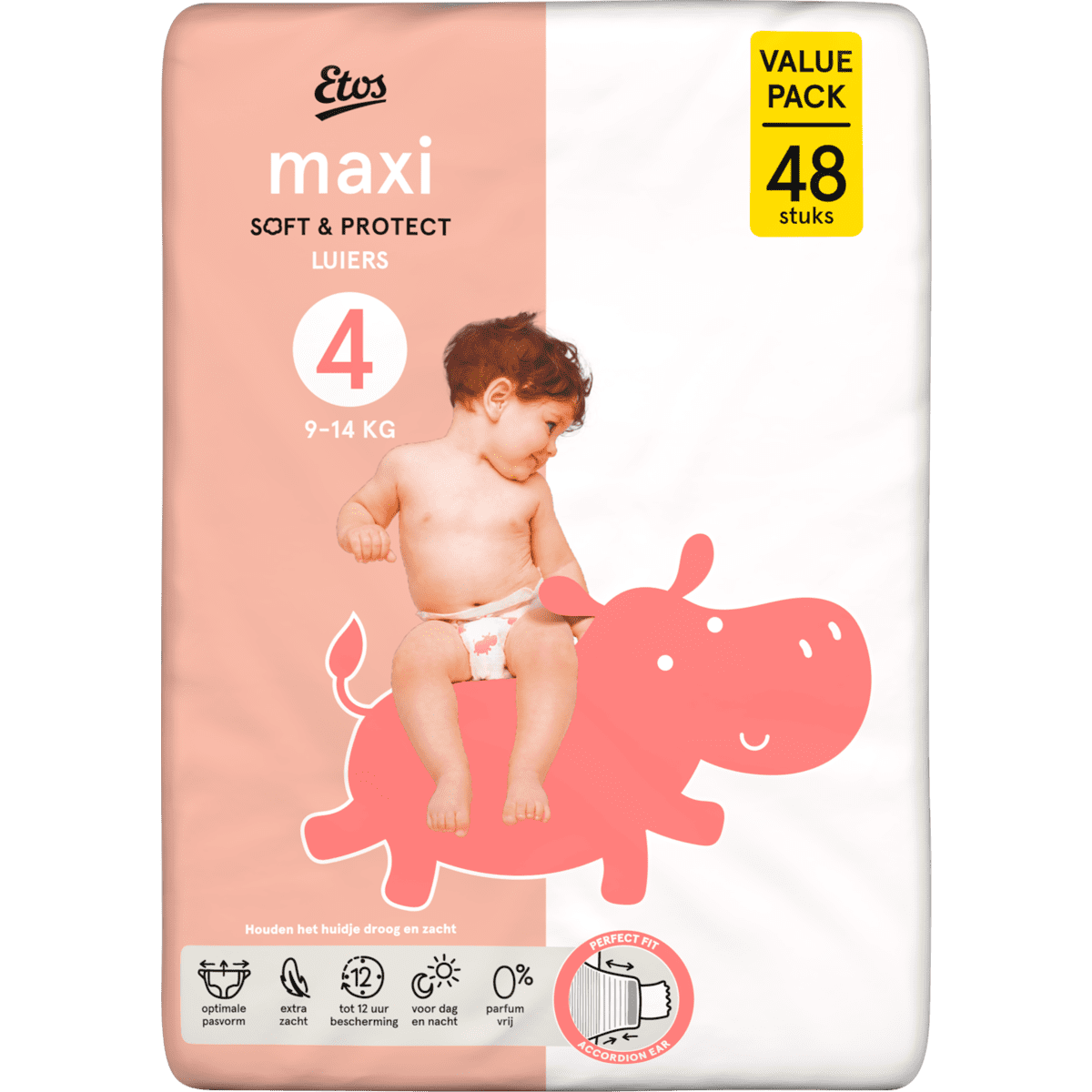 Etos Luiers Maxi Maat 4 9-14 kg Value Pack 48 stuks