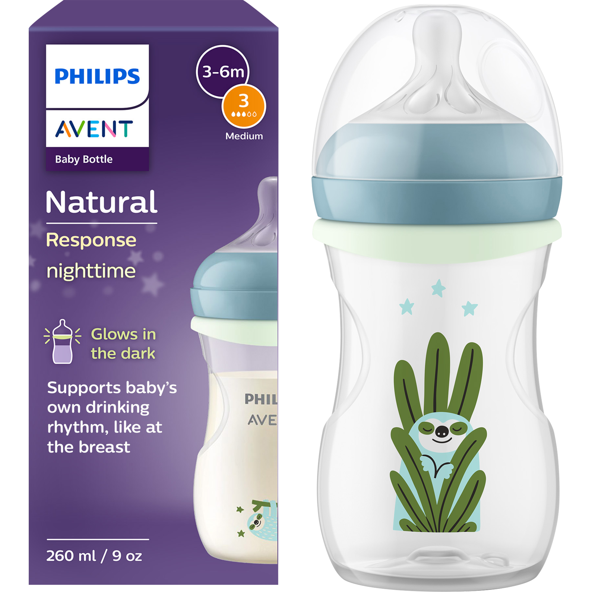 Philips Avent Natural Response Babyfles Nighttime 3M+ SCY903/81 260 ML