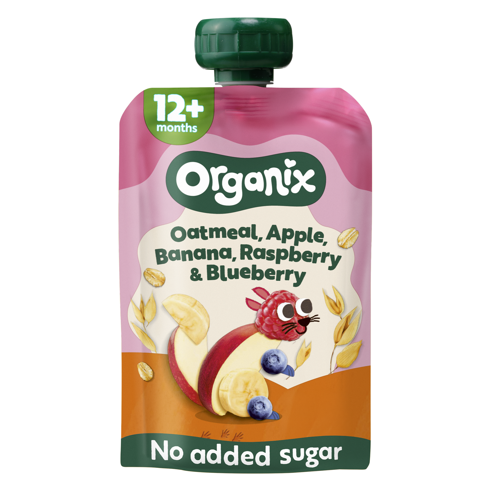 Organix Bio Knijpfruit Haver Appel Banaan Framboos Bosbes 12+ Maanden 100 gram