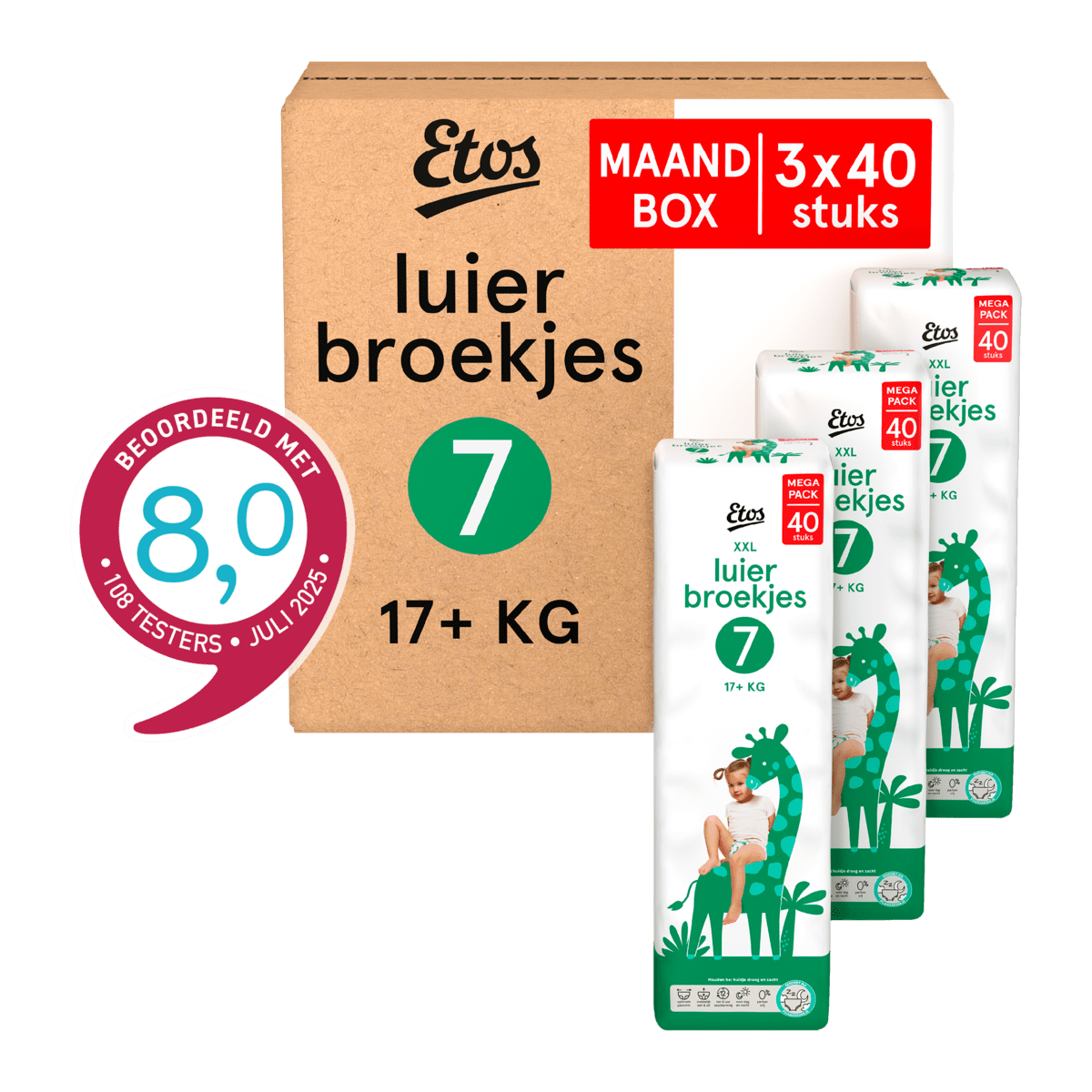 Etos Luierbroekjes XXL Maat 7 17+ kg Maandbox 120 stuks