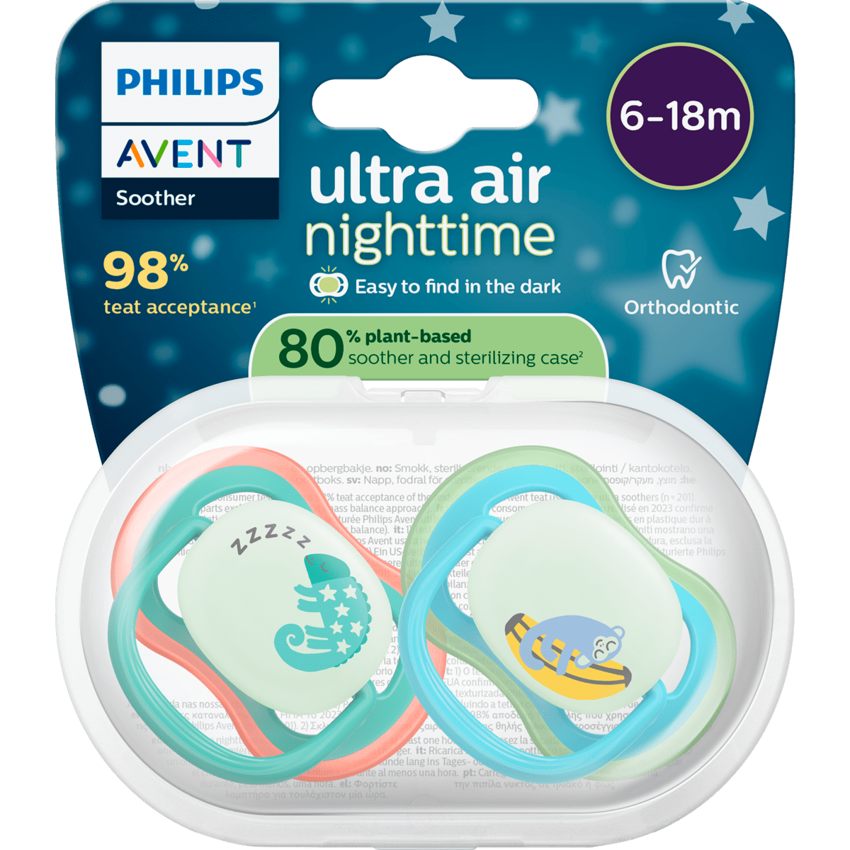 Philips Avent Fopspeen Ultra Air Night 6-18M SCF376/28 2 stuks