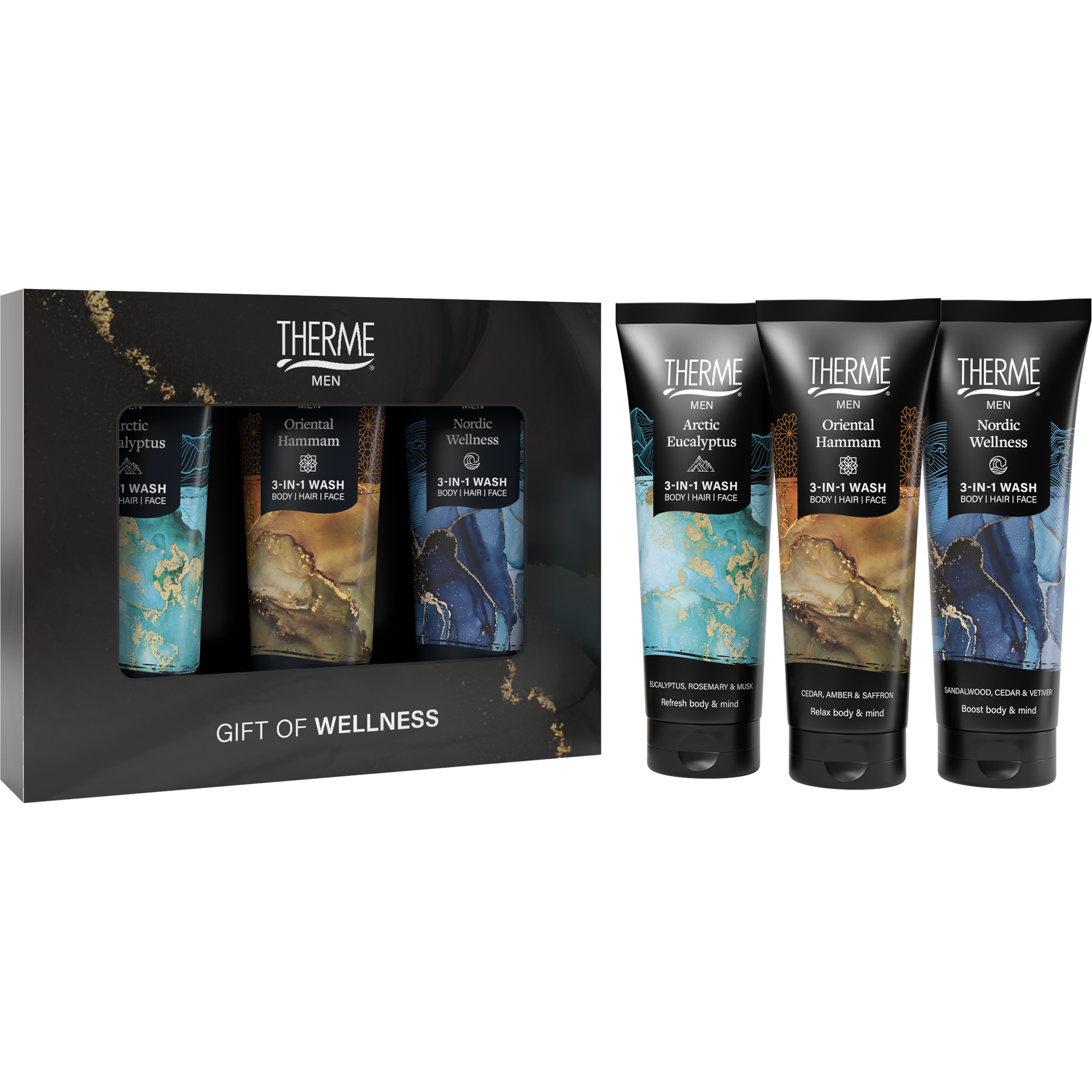 E. ENERGY WASH PACK 100g 3個セット Therme Men 3 in 1 Wash Gift Set 225 ML | Etos