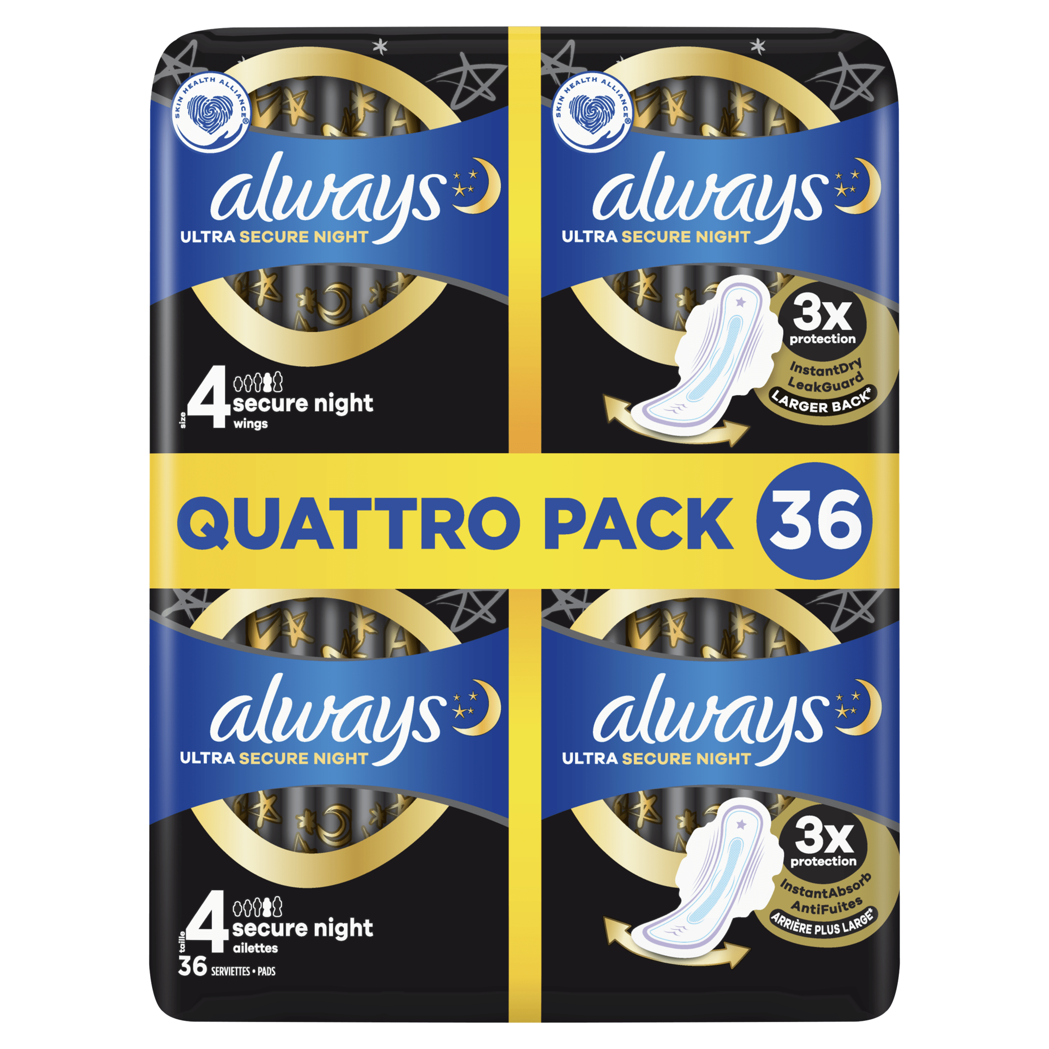 Always Maandverband Ultra Secure Night Wings Quatro Pack 36 stuks