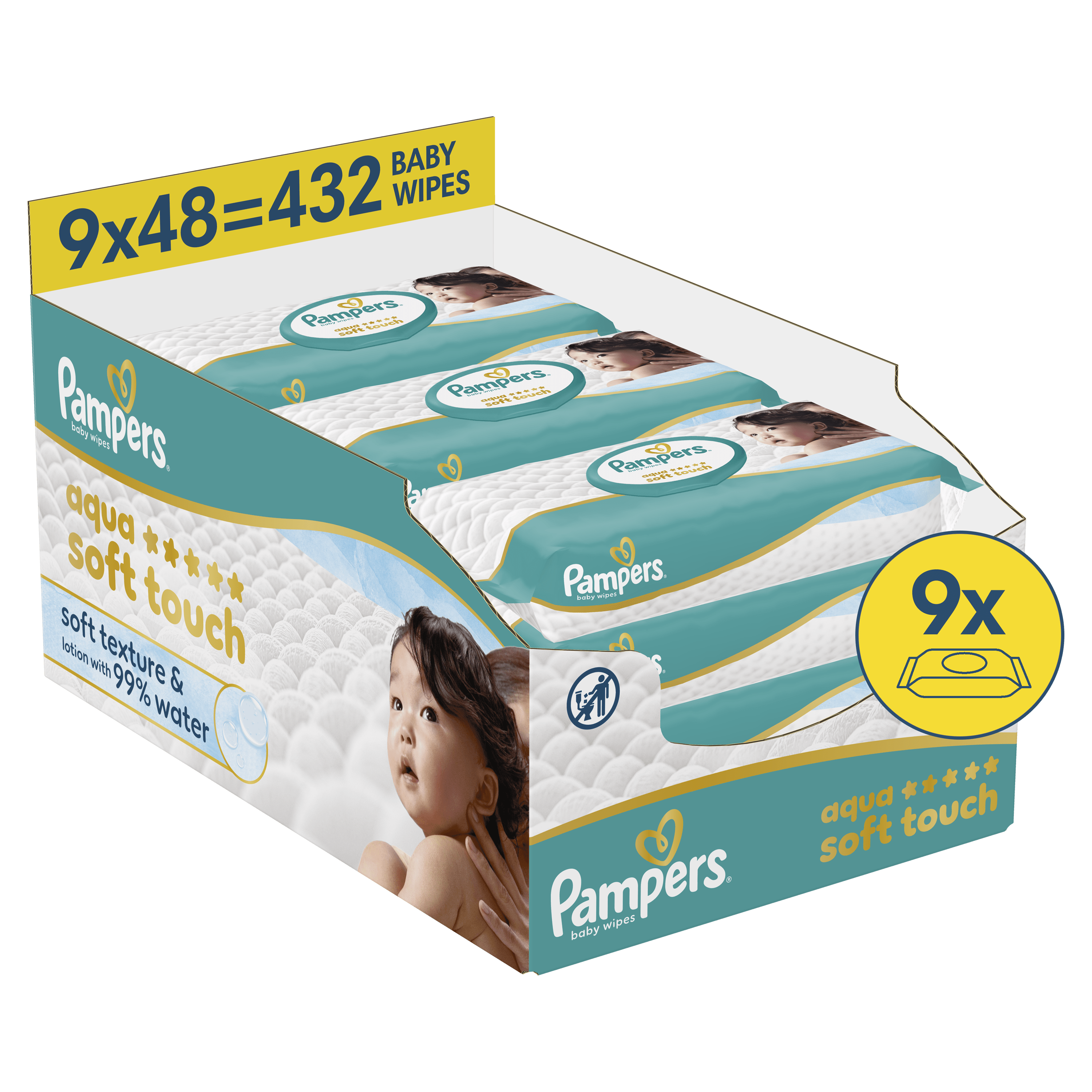 Pampers Aqua Soft Touch Billendoekjes 9x48 stuks