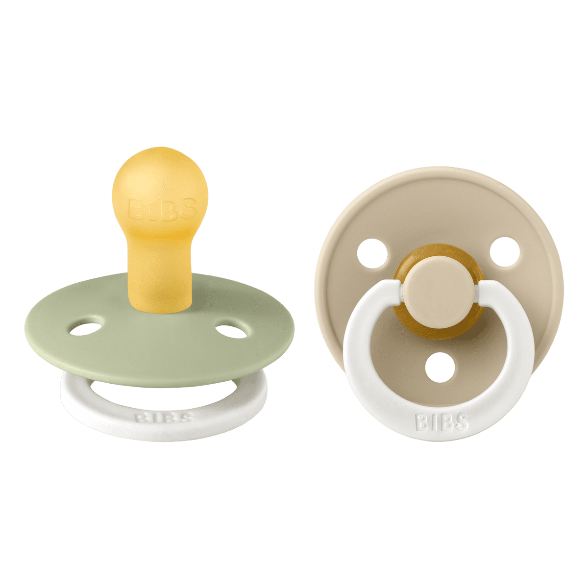 BIBS Glow In The Dark Fopspeen Rond Latex Maat 1 Sage/Vanilla 2 stuks