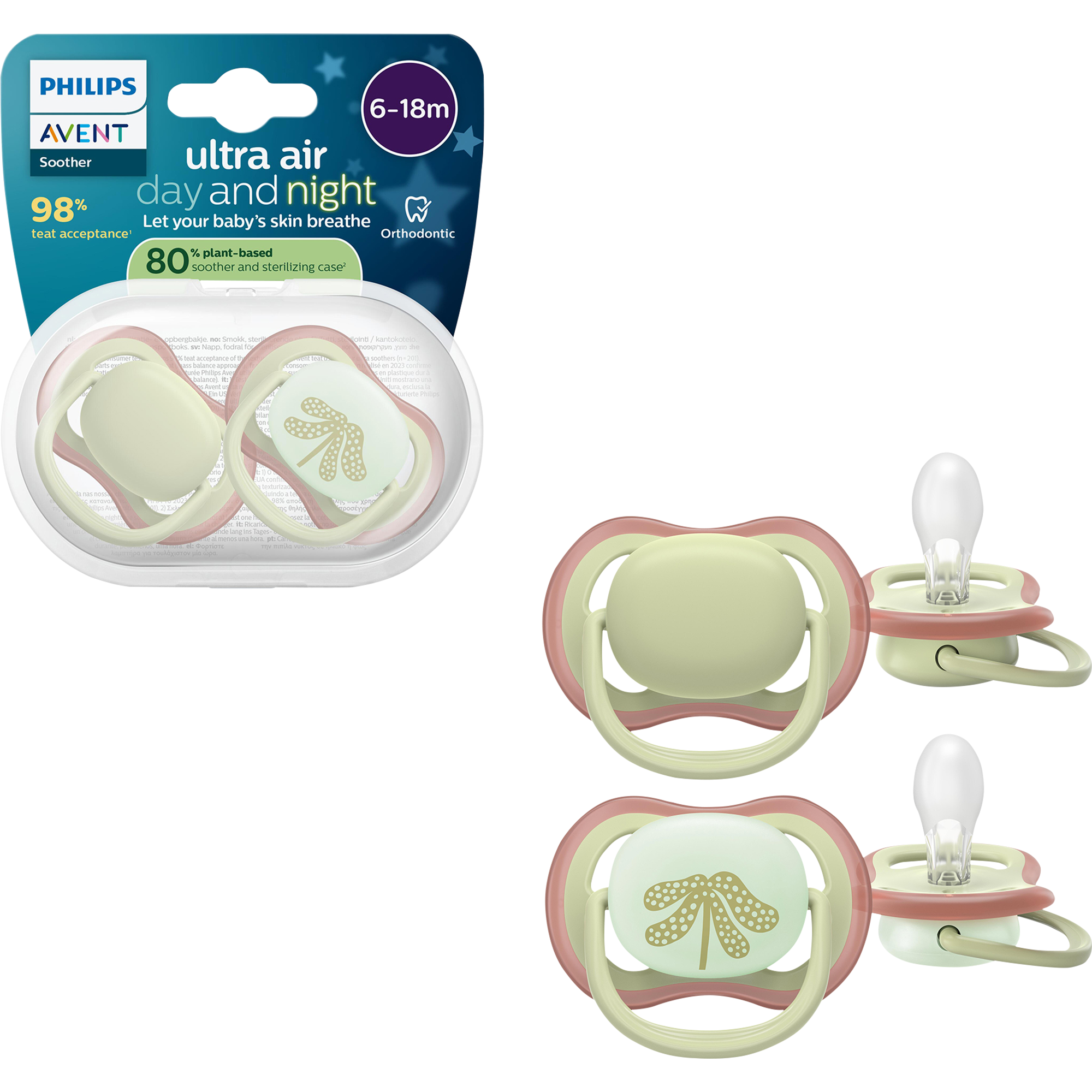 Philips Avent Fopspeen Ultra Air Day and Night 6-18M SCF087/18 2 stuks