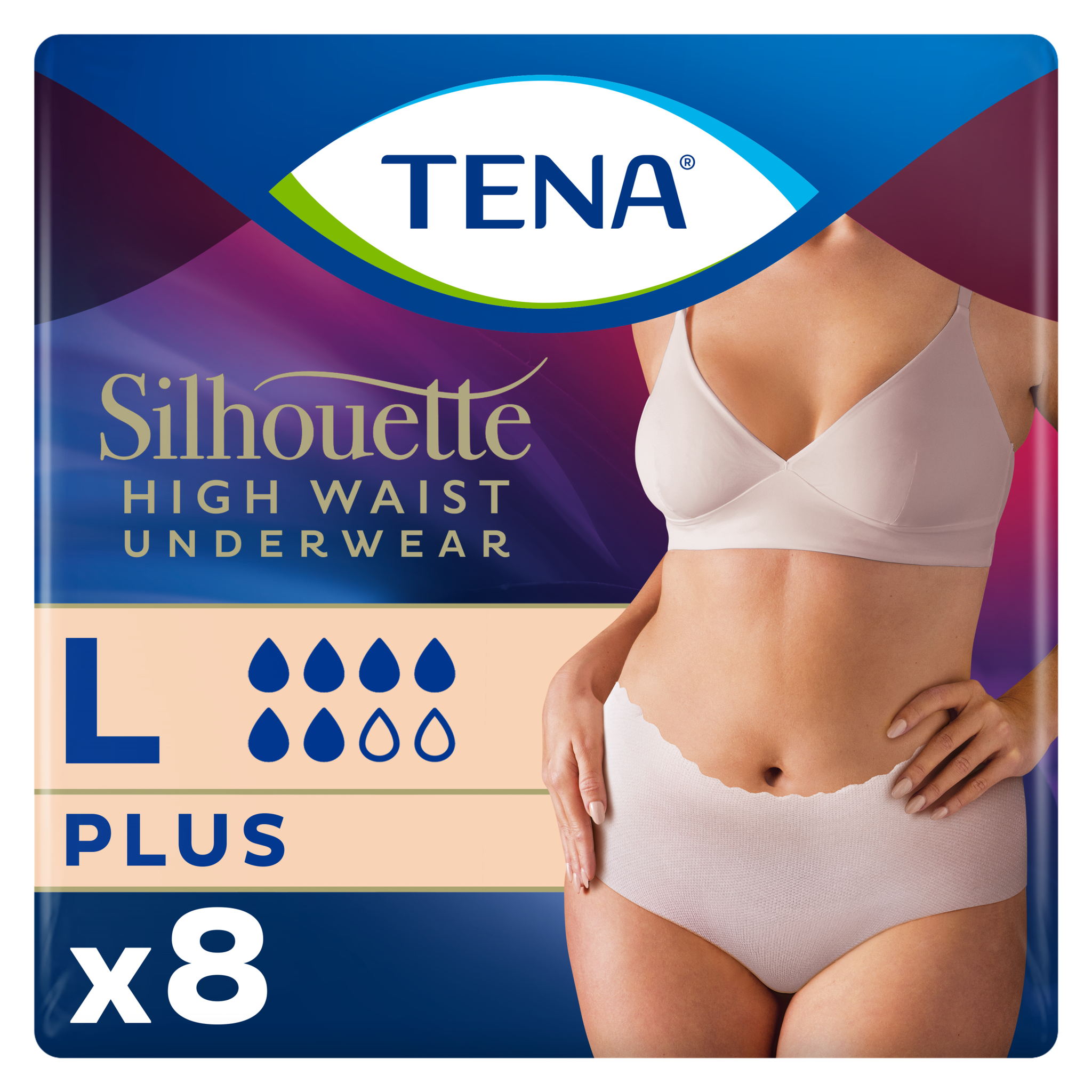 TENA Silhouette Plus High Waist Wegwerpbroekjes Crème L 8 stuks