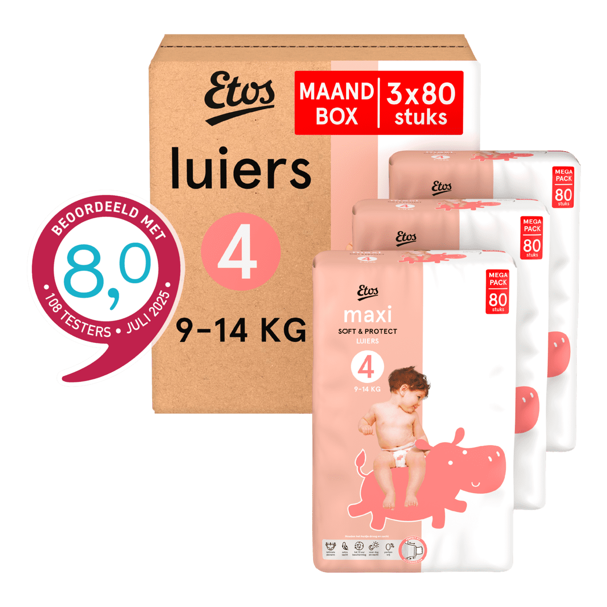 Etos Luiers Maxi Maat 4 9-14 kg Maandbox 240 stuks