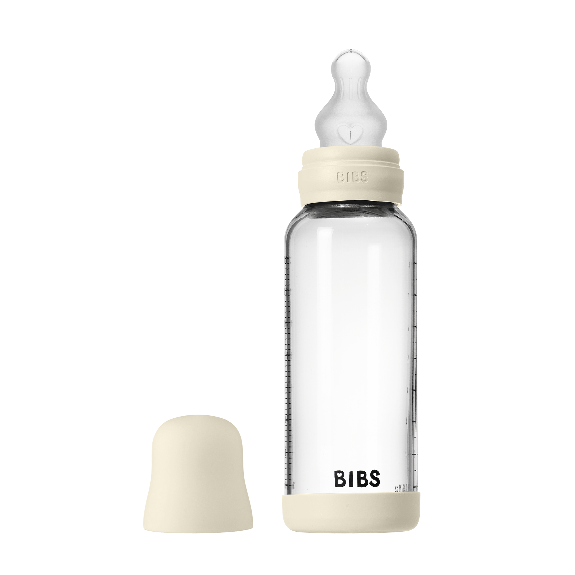 BIBS Babyfles Glas Medium Flow Silicone Ivory incl. opvouwbaar trechtertje 240 ML