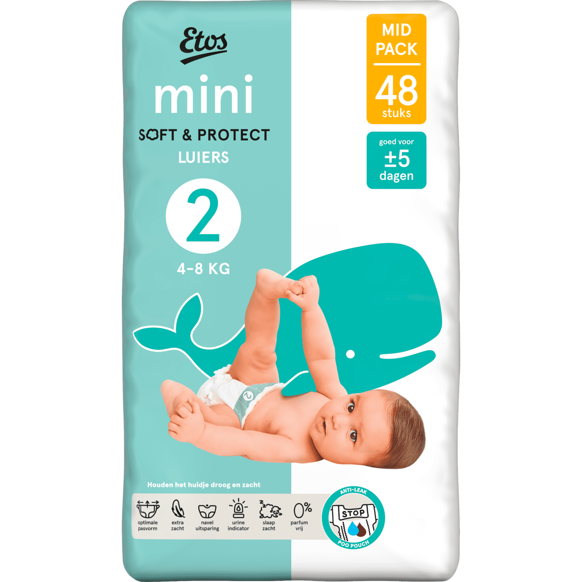 Etos Luiers Mini Maat 2 4-8 kg Mid Pack 48 stuks
