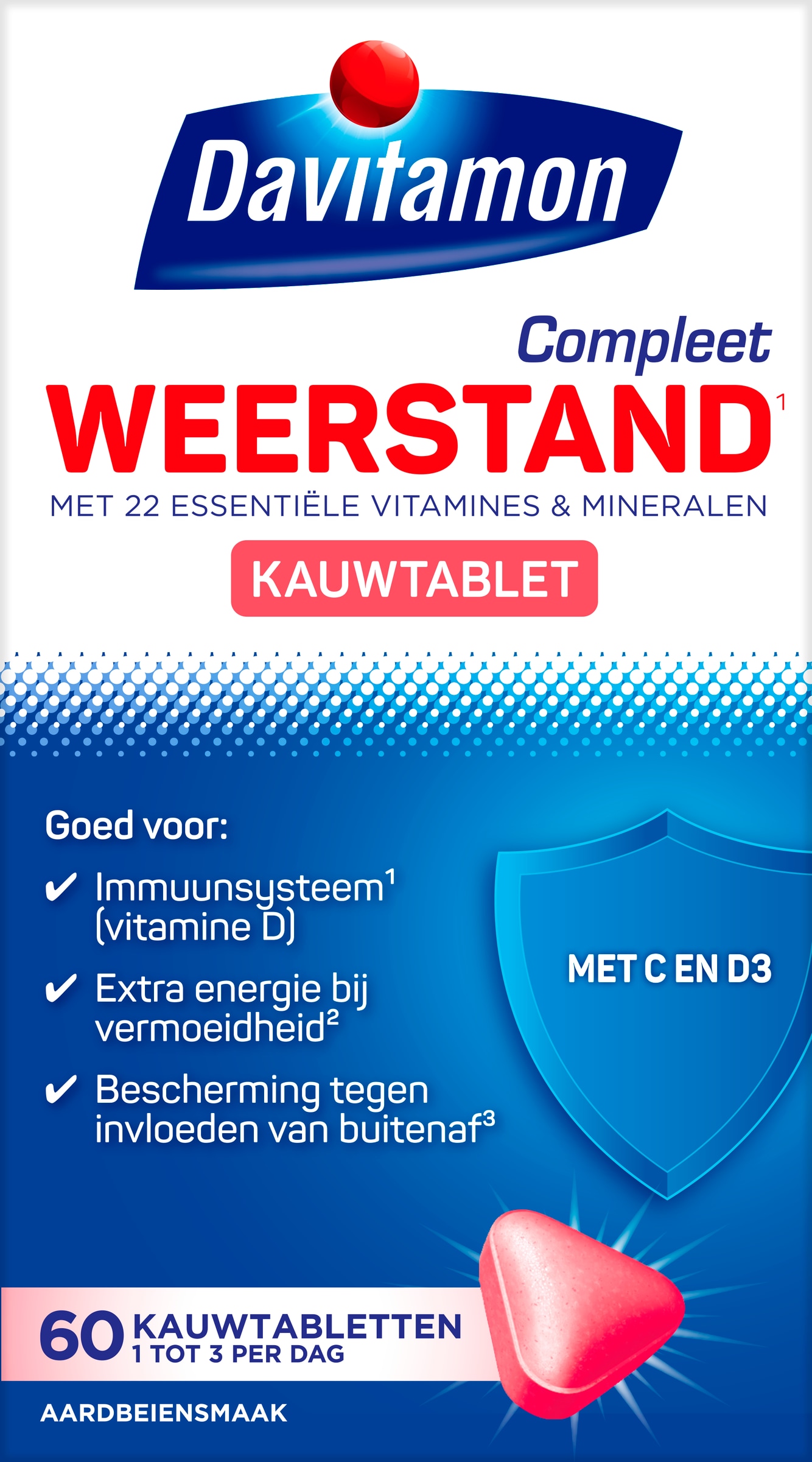 Davitamon Compleet Weerstand Vitamine C & D3 Aardbei Kauwtabletten 60 stuks