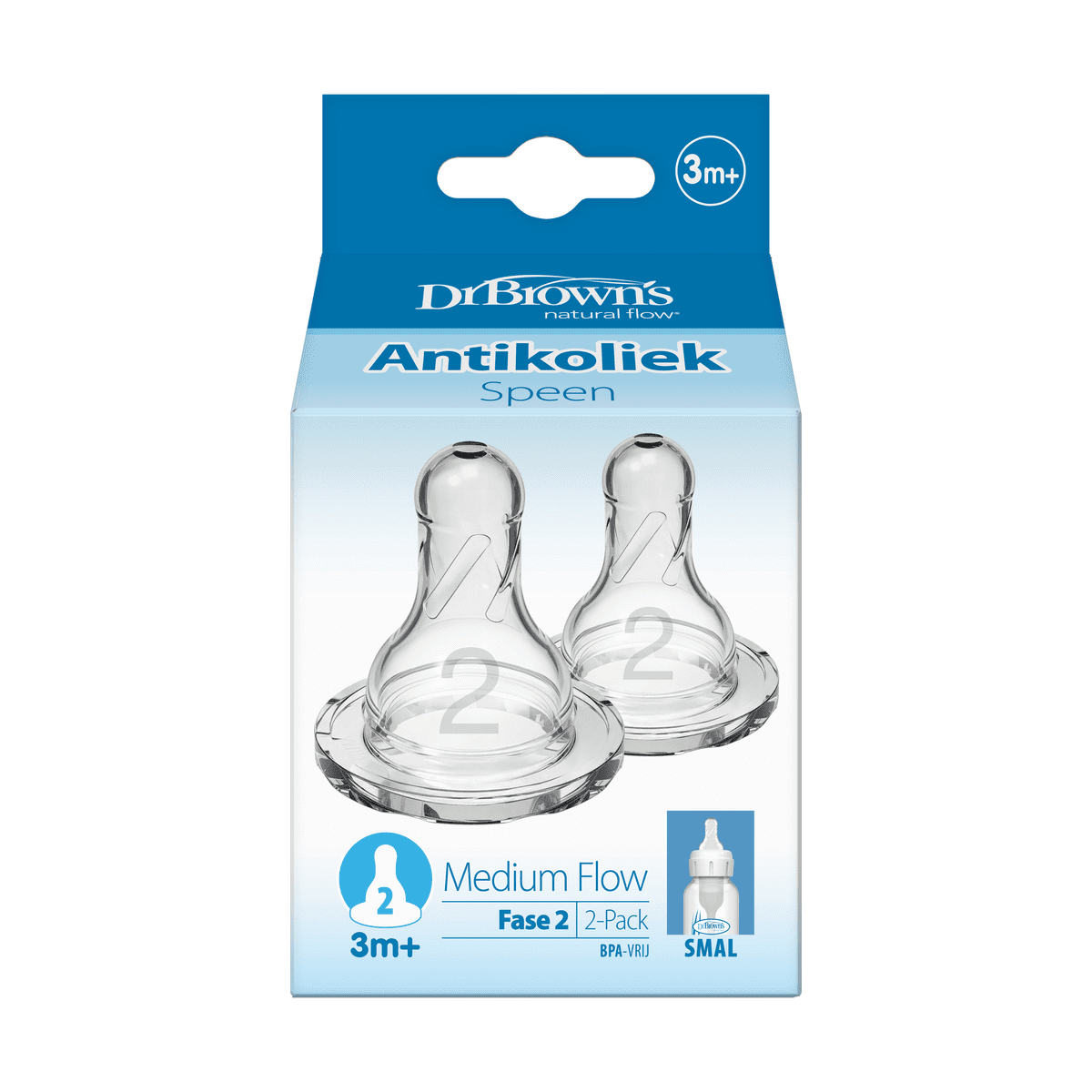 Dr. Brown’s Flesspeen Fase 2 3+ Maanden Smalle Halsfles 2 stuks
