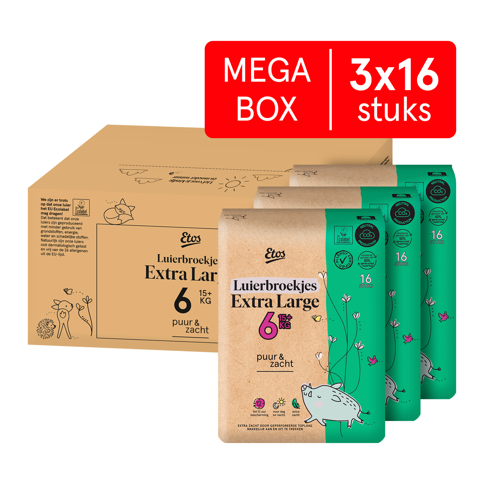 Etos Puur & Zacht Luierbroekjes Extra Large Maat 6 15+ kg Megabox 48 stuks