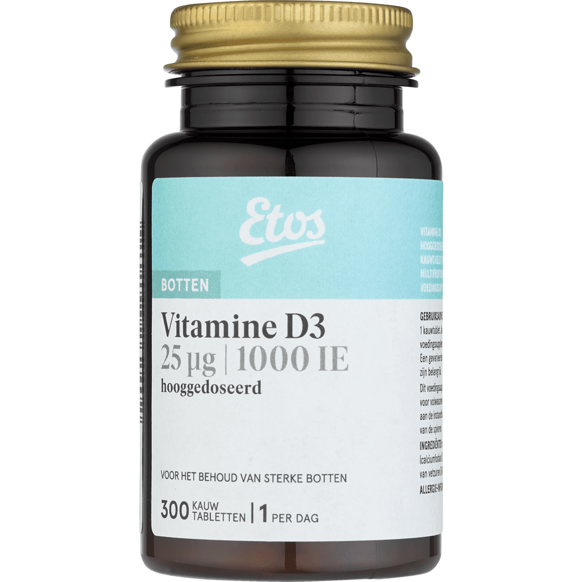 Vitamine D3 25 µg | 1000 IE Hooggedoseerd Kauwtabletten 300 stuks 300 EA | Etos
