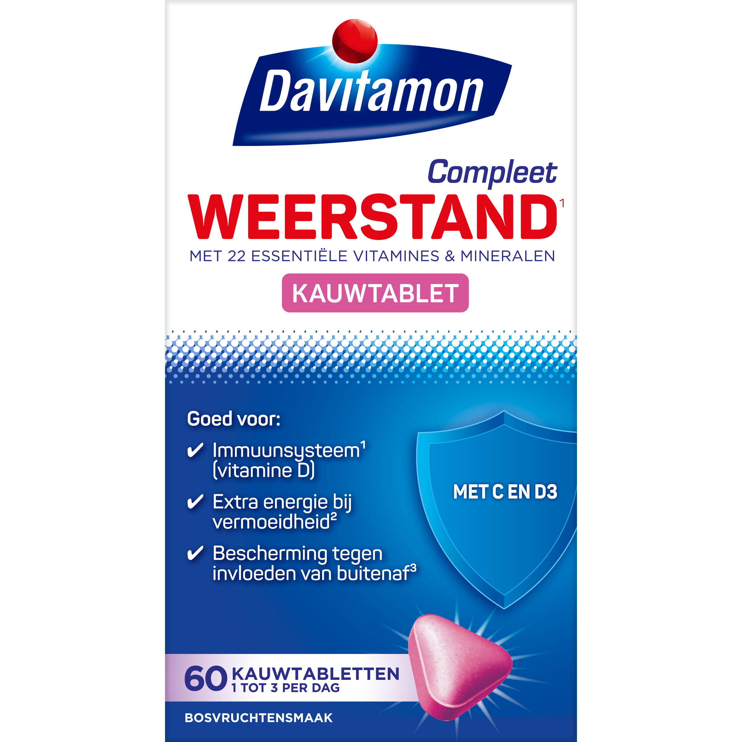 Compleet Weerstand Vitamine C & D3 Bosvruchten Kauwtabletten 60 stuks
